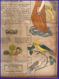 Antique Johann Ritter Pennsylvania German Fraktur Taufschein Framed 1838