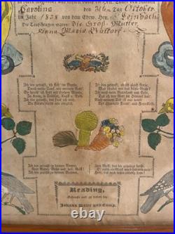 Antique Johann Ritter Pennsylvania German Fraktur Taufschein Framed 1838