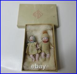 Antique Jointed Bisque Miniature Hertwig German Doll Pair Candy Baby with Box