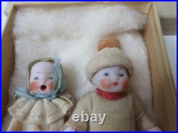 Antique Jointed Bisque Miniature Hertwig German Doll Pair Candy Baby with Box