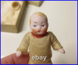 Antique Jointed Bisque Miniature Hertwig German Doll Pair Candy Baby with Box