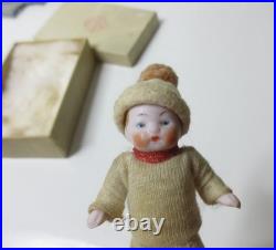 Antique Jointed Bisque Miniature Hertwig German Doll Pair Candy Baby with Box