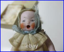 Antique Jointed Bisque Miniature Hertwig German Doll Pair Candy Baby with Box
