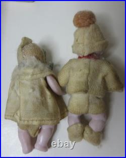 Antique Jointed Bisque Miniature Hertwig German Doll Pair Candy Baby with Box