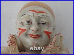 Antique Jointed German Paper Mache Clown Pierrot Doll Hand Painted 12 tall