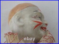 Antique Jointed German Paper Mache Clown Pierrot Doll Hand Painted 12 tall