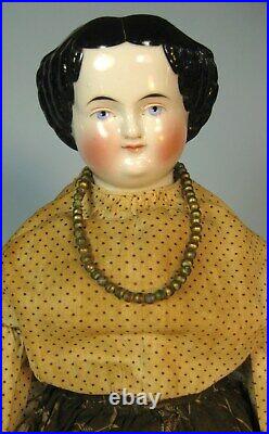 Antique Kestner German 1860 China Head Porcelain & Cloth Doll 18 Sweet
