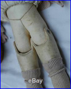 Antique L. H. B. 0 Bisque German Doll Kid Leather Body 17 Needs TLC