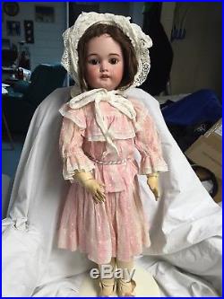 Antique Large 29Simon & Halbig 1079 Bisque Head Doll With Vintage Pink Dress
