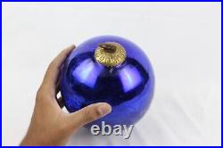 Antique Large Blue Egg-Shaped German Kugel Ball Vintage Charm Christmas Decor