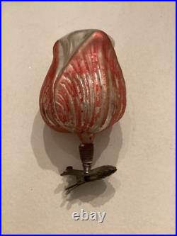 Antique Large German Blown Tulip WithOriginal Paint Christmas Ornament With Clip