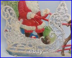 Antique Large German Die Cut Embossed Cardboard Santa Sleigh With Reindeer