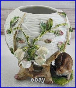 Antique Meissen German Porcelain Flower Bunny Potpourri Dish Bowl Vase