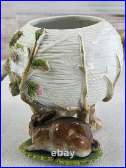 Antique Meissen German Porcelain Flower Bunny Potpourri Dish Bowl Vase