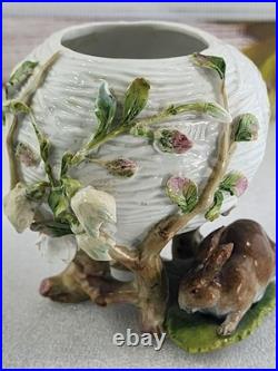 Antique Meissen German Porcelain Flower Bunny Potpourri Dish Bowl Vase
