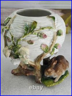 Antique Meissen German Porcelain Flower Bunny Potpourri Dish Bowl Vase