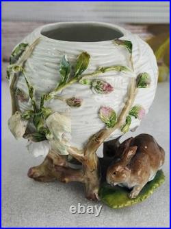 Antique Meissen German Porcelain Flower Bunny Potpourri Dish Bowl Vase
