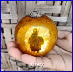 Antique Orange Glass 3.1 German Kugel Christmas Ornament Old 5 Leaves Cap 179