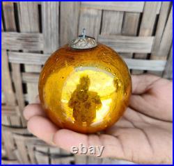 Antique Orange Glass 3.1 German Kugel Christmas Ornament Old 5 Leaves Cap 179