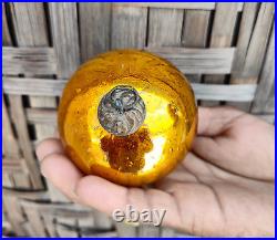 Antique Orange Glass 3.1 German Kugel Christmas Ornament Old 5 Leaves Cap 179