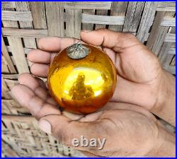 Antique Orange Glass 3.1 German Kugel Christmas Ornament Old 5 Leaves Cap 179