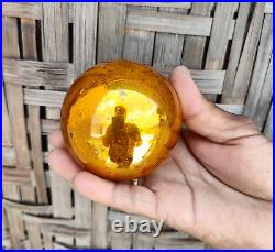 Antique Orange Glass 3.1 German Kugel Christmas Ornament Old 5 Leaves Cap 179