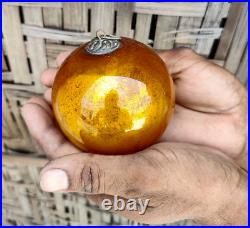 Antique Orange Glass 3.5 German Kugel Christmas Ornament Old 5 Leaves Cap 183