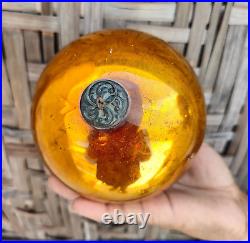 Antique Orange Glass 5.2 German Kugel Christmas Ornament Old 5 Leaves Cap 180