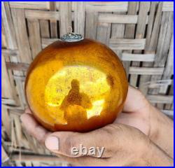 Antique Orange Glass 5.2 German Kugel Christmas Ornament Old 5 Leaves Cap 180