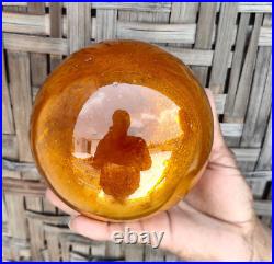 Antique Orange Glass 5.2 German Kugel Christmas Ornament Old 5 Leaves Cap 180