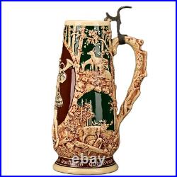 Antique Original Vintage Signed German Ceramic Glazed Figural Hunting Beer Stein Antique Original Vintage Signed German Ceramic Glazed Figural Hunting Beer Stein