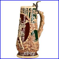 Antique Original Vintage Signed German Ceramic Glazed Figural Hunting Beer Stein Antique Original Vintage Signed German Ceramic Glazed Figural Hunting Beer Stein
