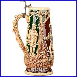 Antique Original Vintage Signed German Ceramic Glazed Figural Hunting Beer Stein Antique Original Vintage Signed German Ceramic Glazed Figural Hunting Beer Stein