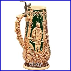 Antique Original Vintage Signed German Ceramic Glazed Figural Hunting Beer Stein Antique Original Vintage Signed German Ceramic Glazed Figural Hunting Beer Stein