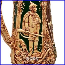 Antique Original Vintage Signed German Ceramic Glazed Figural Hunting Beer Stein Antique Original Vintage Signed German Ceramic Glazed Figural Hunting Beer Stein
