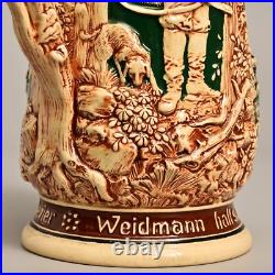 Antique Original Vintage Signed German Ceramic Glazed Figural Hunting Beer Stein Antique Original Vintage Signed German Ceramic Glazed Figural Hunting Beer Stein