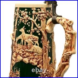 Antique Original Vintage Signed German Ceramic Glazed Figural Hunting Beer Stein Antique Original Vintage Signed German Ceramic Glazed Figural Hunting Beer Stein