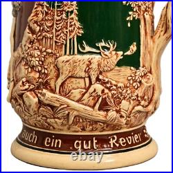 Antique Original Vintage Signed German Ceramic Glazed Figural Hunting Beer Stein Antique Original Vintage Signed German Ceramic Glazed Figural Hunting Beer Stein