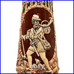 Antique Original Vintage Signed German Ceramic Glazed Figural Hunting Beer Stein Antique Original Vintage Signed German Ceramic Glazed Figural Hunting Beer Stein