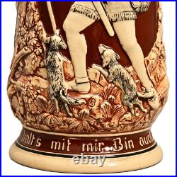 Antique Original Vintage Signed German Ceramic Glazed Figural Hunting Beer Stein Antique Original Vintage Signed German Ceramic Glazed Figural Hunting Beer Stein