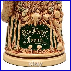 Antique Original Vintage Signed German Ceramic Glazed Fox Hunting Beer Stein