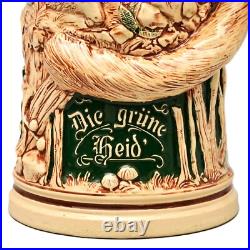 Antique Original Vintage Signed German Ceramic Glazed Fox Hunting Beer Stein