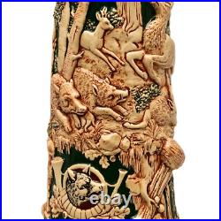Antique Original Vintage Signed German Ceramic Glazed Fox Hunting Beer Stein