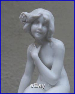 Antique Porcelain old vintage German Nude lady bathing beauty flower Frog LOTUS