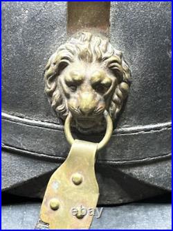 Antique Pre WWI 1870 German Leather Helmet with brass crest Lions On Sides