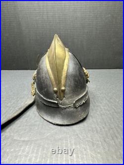Antique Pre WWI 1870 German Leather Helmet with brass crest Lions On Sides