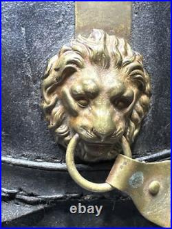 Antique Pre WWI 1870 German Leather Helmet with brass crest Lions On Sides