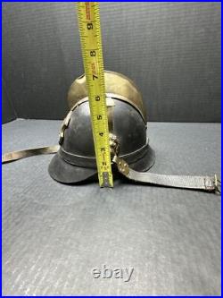 Antique Pre WWI 1870 German Leather Helmet with brass crest Lions On Sides