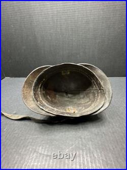Antique Pre WWI 1870 German Leather Helmet with brass crest Lions On Sides