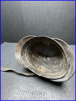 Antique Pre WWI 1870 German Leather Helmet with brass crest Lions On Sides Antique Pre WWI 1870 German Leather Helmet with brass crest Lions On Sides